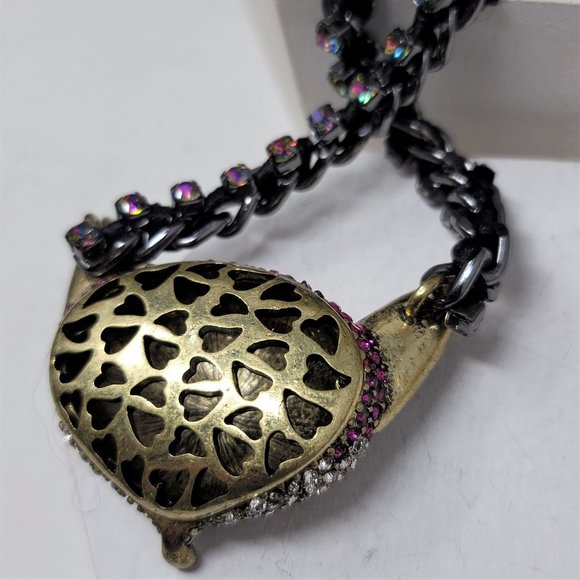 Betsey Johnson Rhinestone Fox Necklace  Pink Silver bronze - Picture 7 of 8